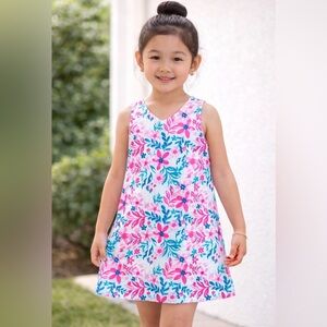 NEW! Tommy Bahama Tropical Floral Shift Dress Cotton  Pink Blue SZ 4T